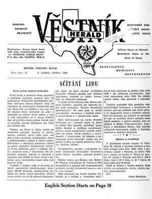 Primary view of Věstník (West, Tex.), Vol. 48, No. 14, Ed. 1 Wednesday, April 6, 1960