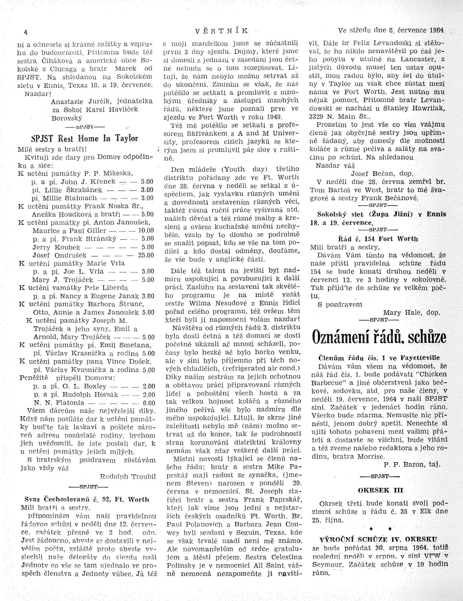 Věstník (West, Tex.), Vol. 52, No. 27, Ed. 1 Wednesday, July 8, 1964
                                                
                                                    [Sequence #]: 4 of 32
                                                