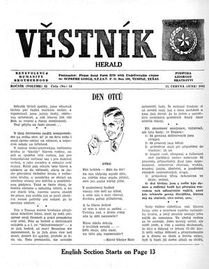Primary view of Věstník (West, Tex.), Vol. 51, No. 24, Ed. 1 Wednesday, June 12, 1963