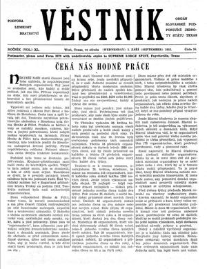Primary view of object titled 'Věstník (West, Tex.), Vol. 40, No. 36, Ed. 1 Wednesday, September 3, 1952'.
