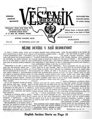 Primary view of object titled 'Věstník (West, Tex.), Vol. 47, No. 30, Ed. 1 Wednesday, July 29, 1959'.