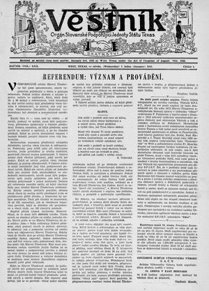 Primary view of object titled 'Věstník (West, Tex.), Vol. 30, No. 1, Ed. 1 Wednesday, January 7, 1942'.