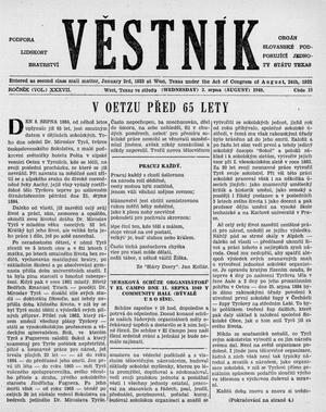 Primary view of Věstník (West, Tex.), Vol. 37, No. 31, Ed. 1 Wednesday, August 3, 1949