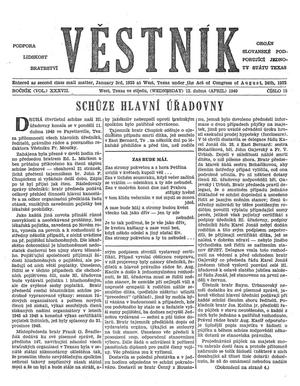 Primary view of object titled 'Věstník (West, Tex.), Vol. 37, No. 15, Ed. 1 Wednesday, April 20, 1949'.