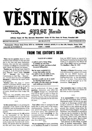 Primary view of object titled 'Věstník (West, Tex.), Vol. 68, No. 16, Ed. 1 Wednesday, April 16, 1980'.