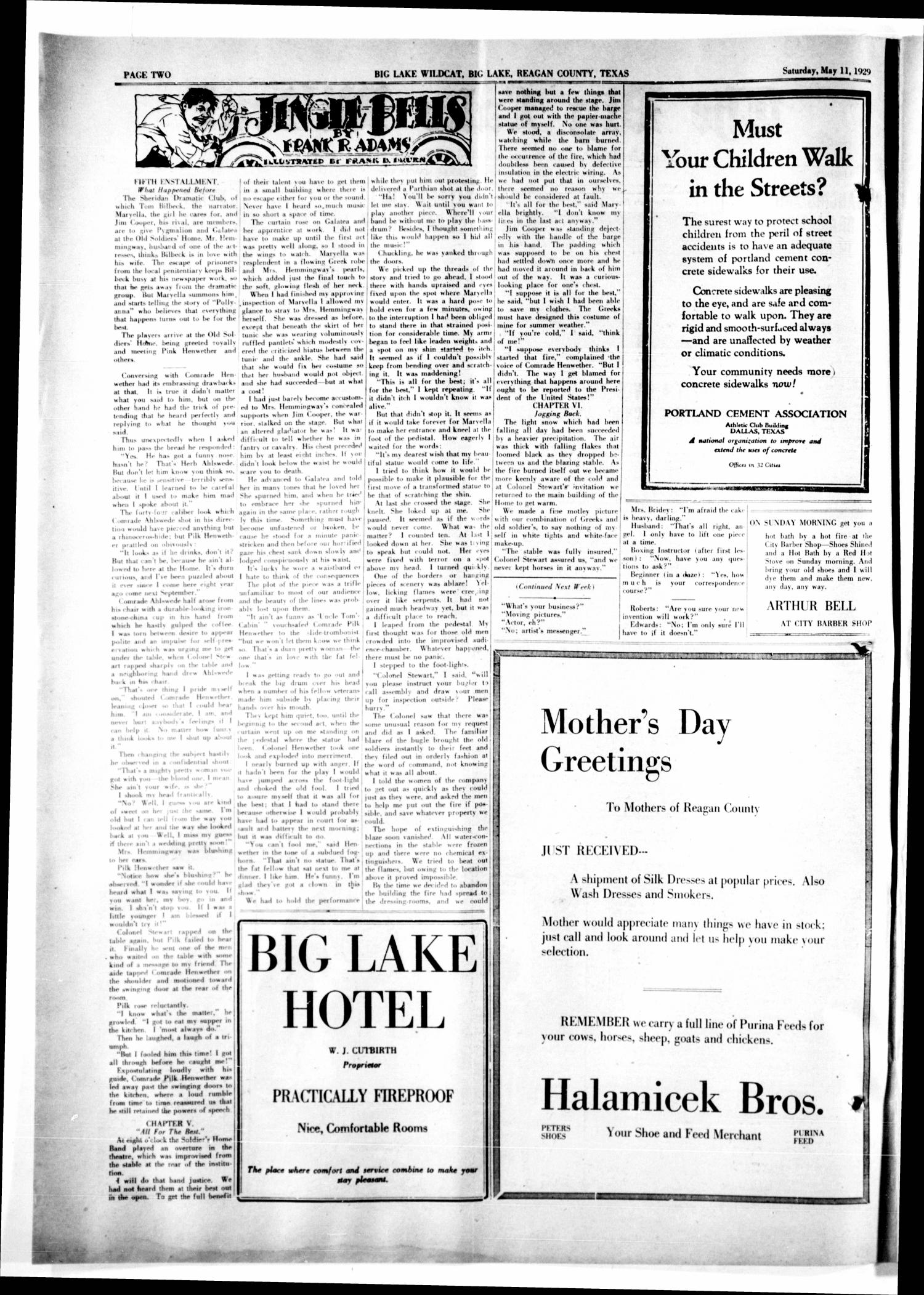 The Big Lake Wildcat (Big Lake, Tex.), Vol. 4, No. 34, Ed. 1 Saturday, May 11, 1929
                                                
                                                    [Sequence #]: 2 of 8
                                                