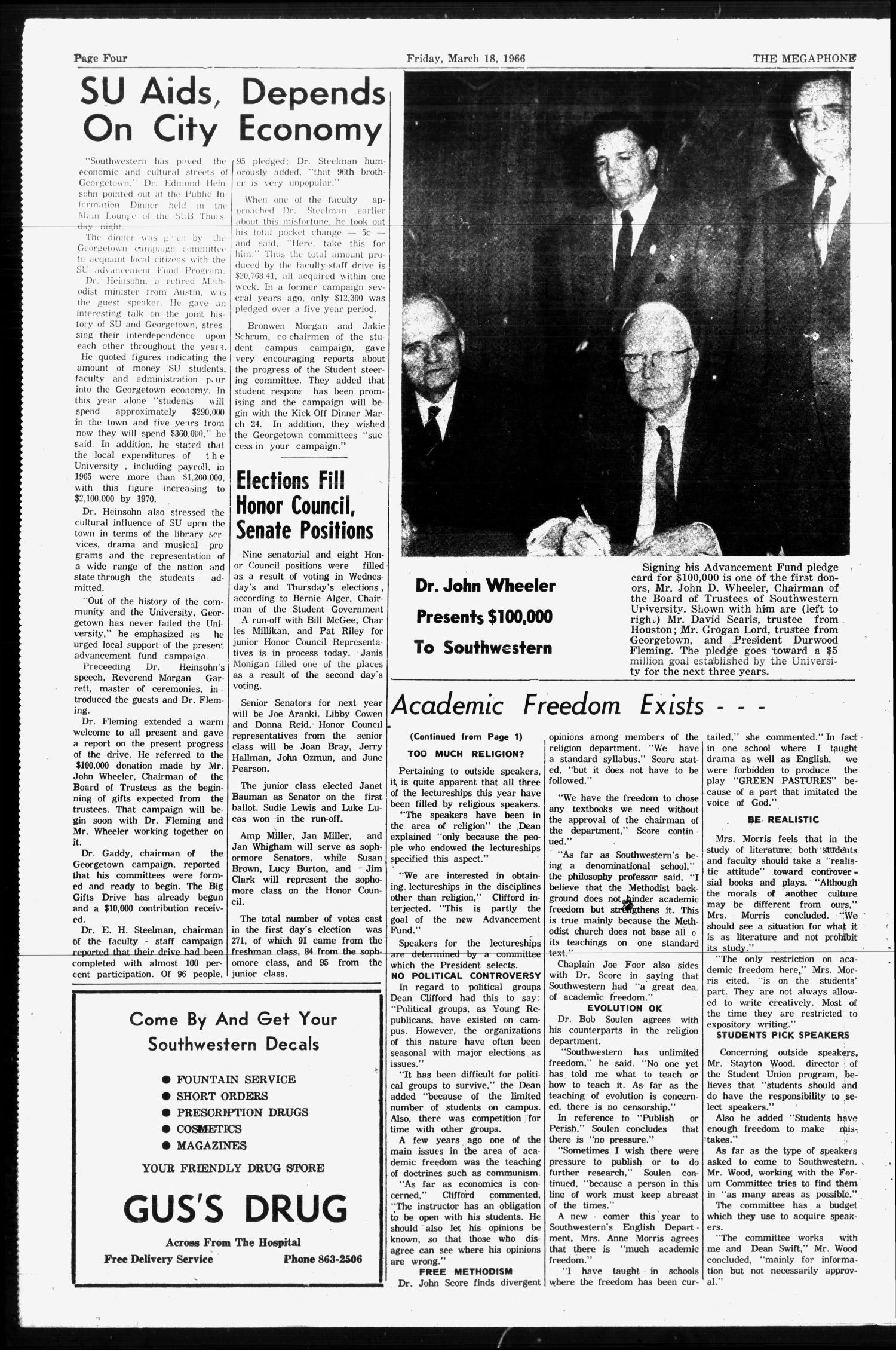 The Megaphone (Georgetown, Tex.), Vol. 59, No. 21, Ed. 1 Friday, March 18, 1966
                                                
                                                    [Sequence #]: 4 of 8
                                                