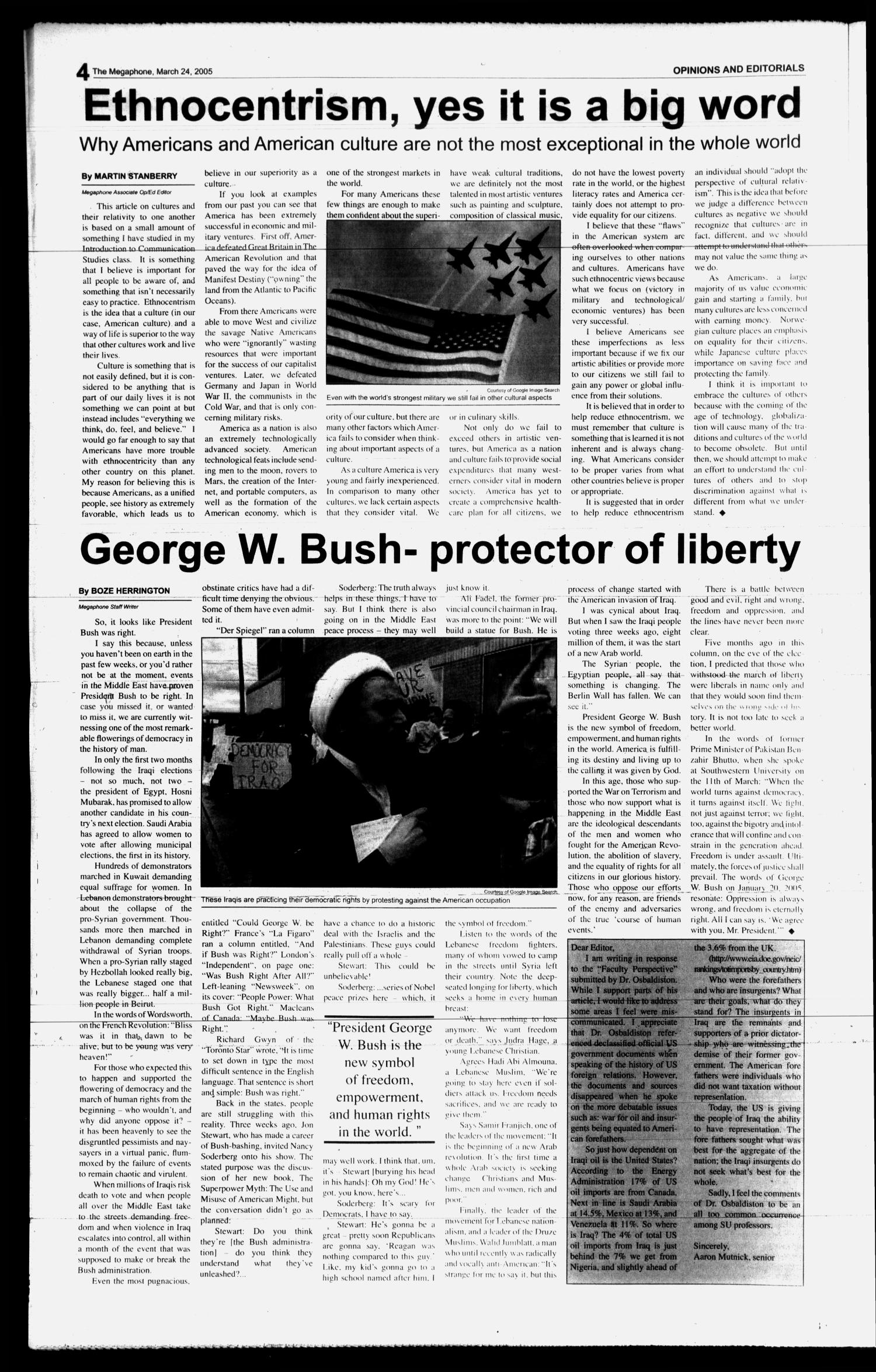 The Megaphone (Georgetown, Tex.), Vol. 99, No. 20, Ed. 1 Thursday, March 24, 2005
                                                
                                                    [Sequence #]: 4 of 8
                                                