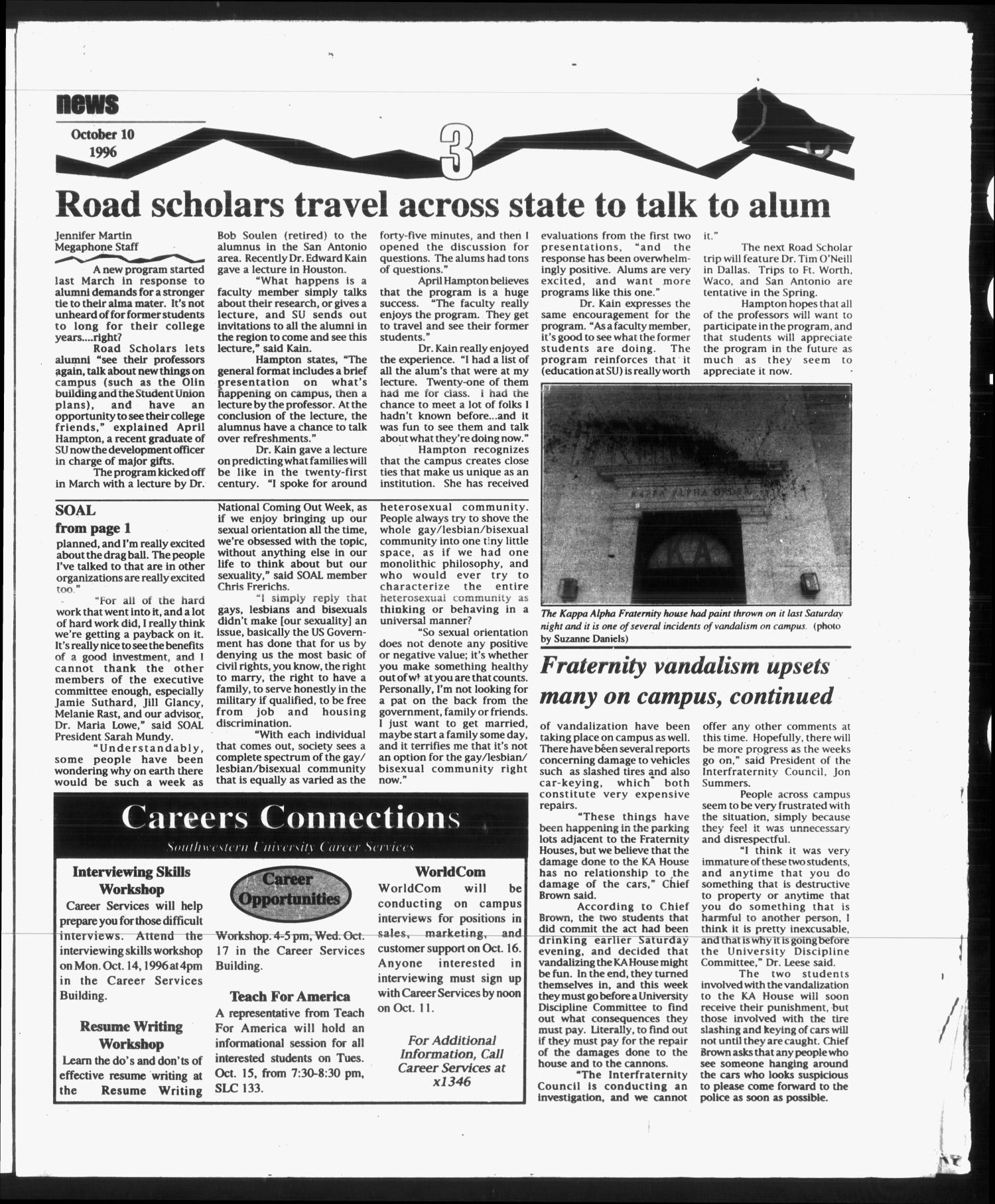 Megaphone (Georgetown, Tex.), Vol. 91, No. 6, Ed. 1 Thursday, October 10, 1996
                                                
                                                    [Sequence #]: 3 of 12
                                                