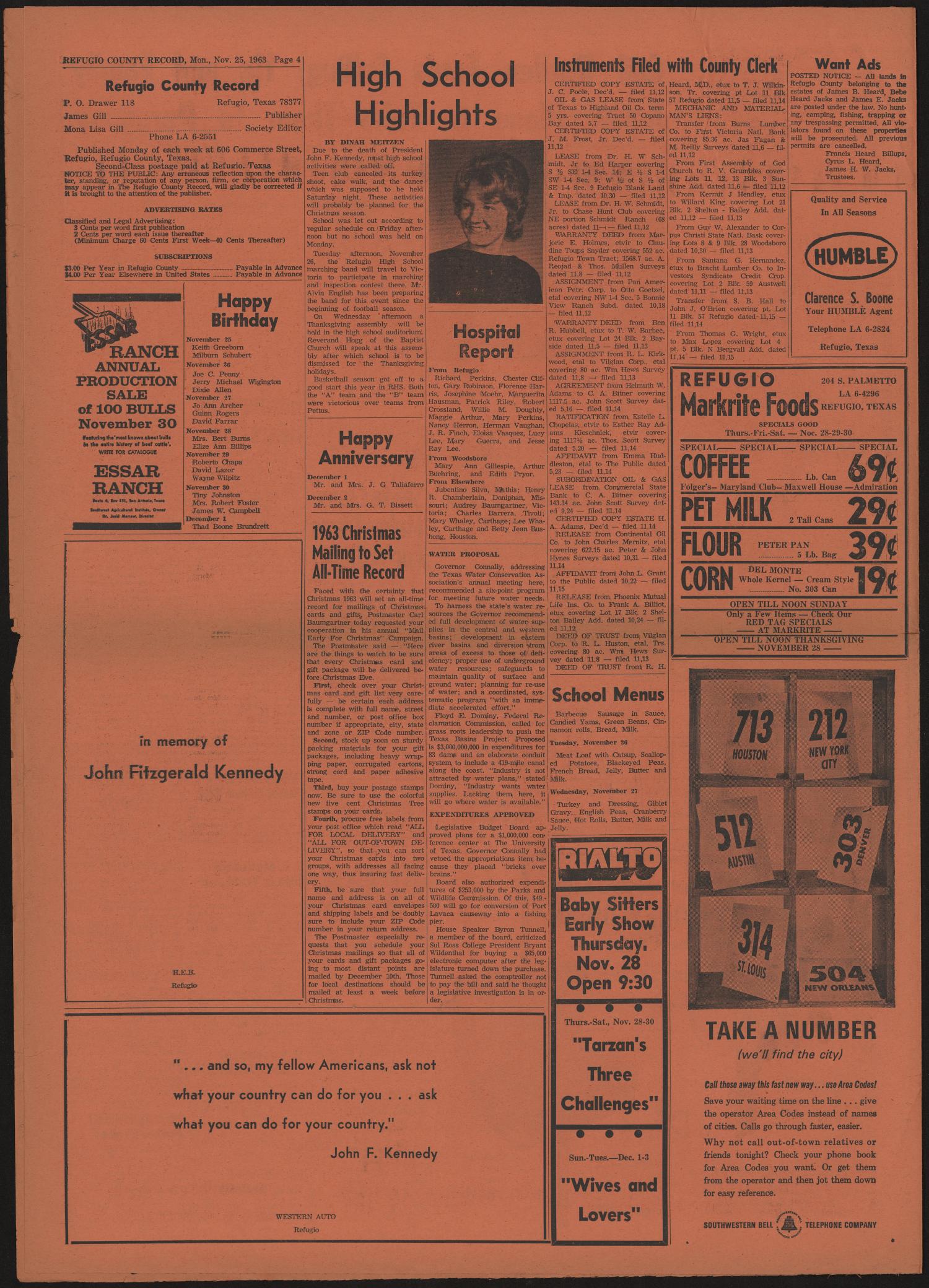 Refugio County Record (Refugio, Tex.), Vol. 10, No. 14, Ed. 2 Monday, November 25, 1963
                                                
                                                    [Sequence #]: 4 of 4
                                                