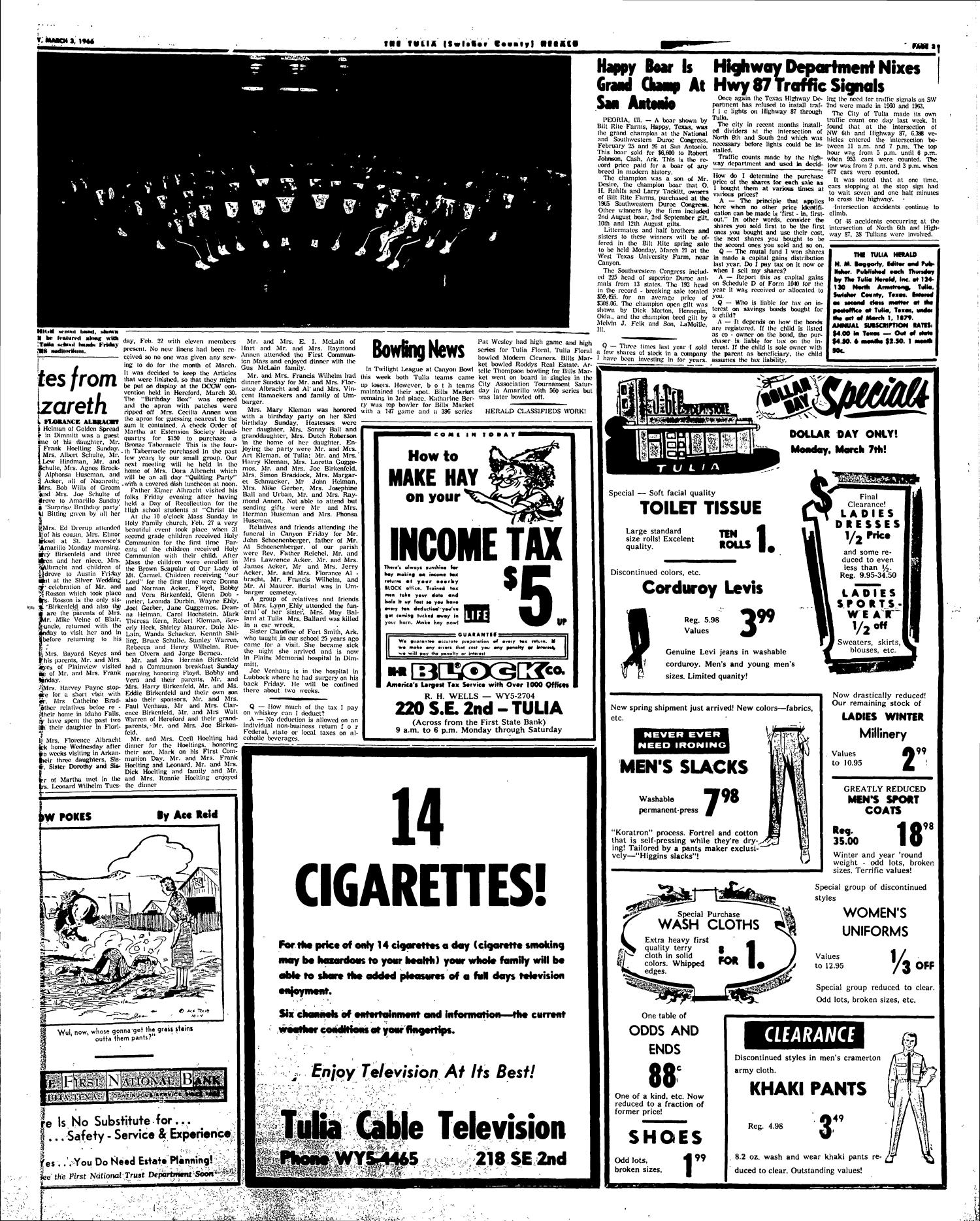 The Tulia Herald (Tulia, Tex.), Vol. 56, No. 9, Ed. 1 Thursday, March 3, 1966
                                                
                                                    [Sequence #]: 3 of 21
                                                