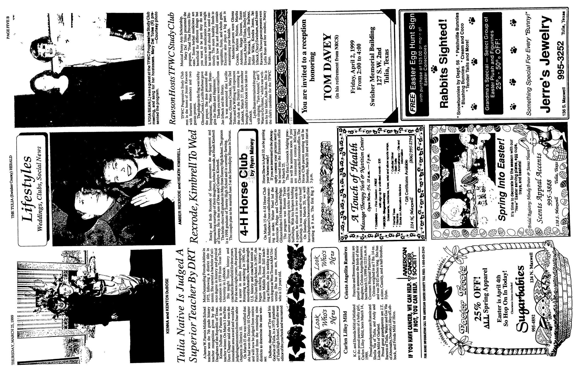 The Tulia Herald (Tulia, Tex.), Vol. 90, No. 12, Ed. 1 Thursday, March 25, 1999
                                                
                                                    [Sequence #]: 15 of 18
                                                
