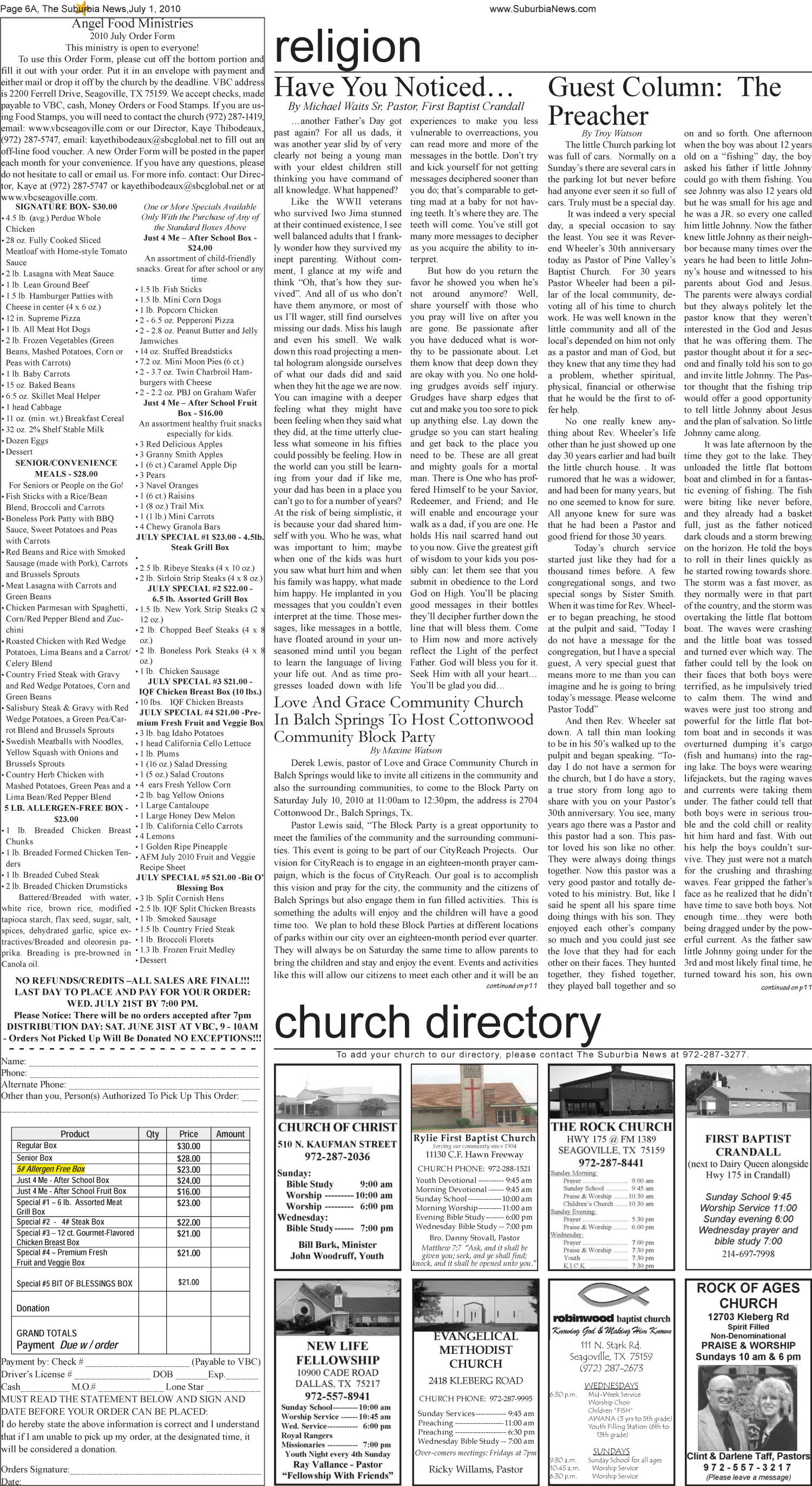 The Suburbia News (Seagoville, Tex.), Vol. 38, No. 32, Ed. 1 Thursday, July 1, 2010
                                                
                                                    [Sequence #]: 6 of 12
                                                