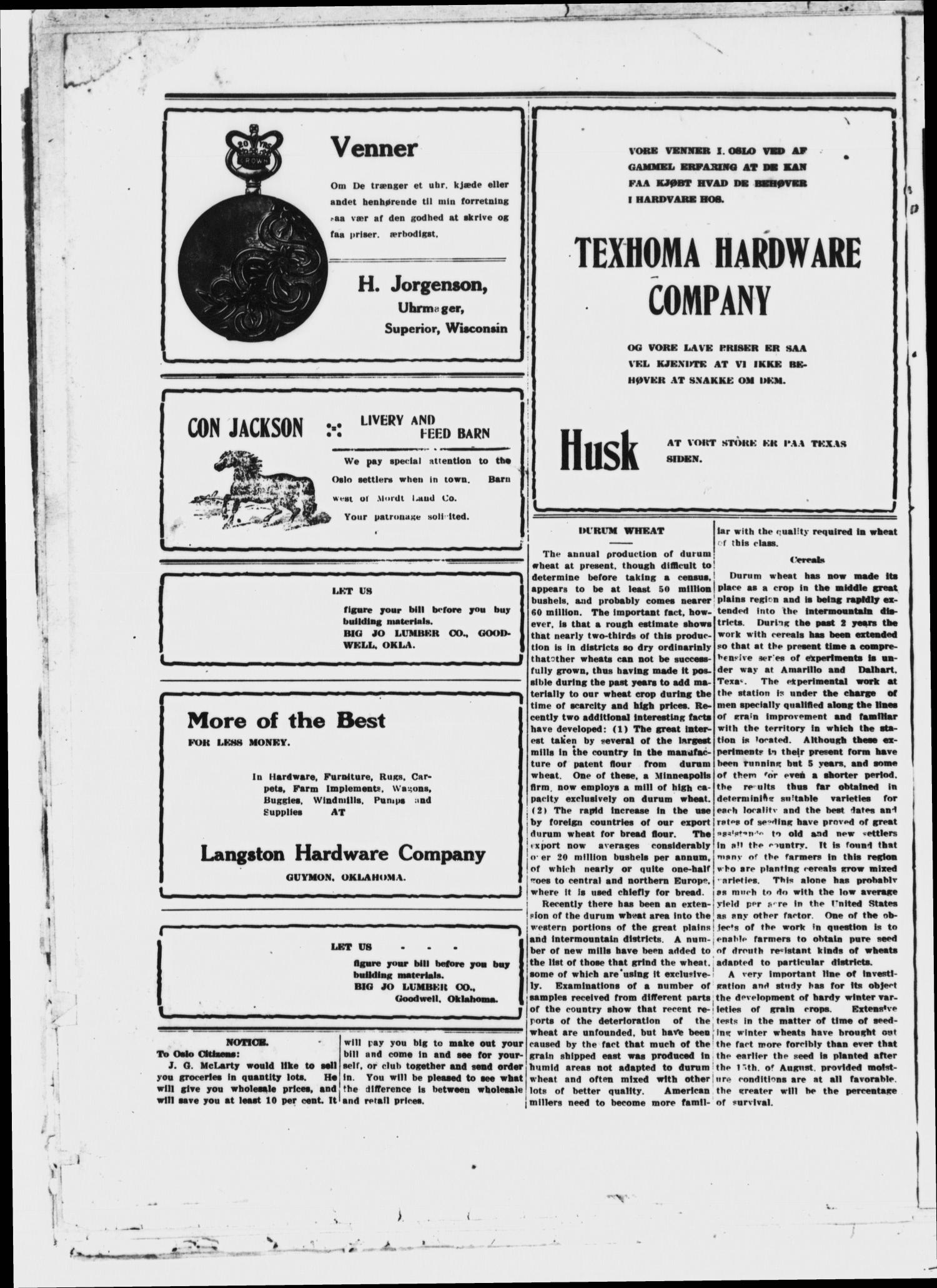 Oslo Posten. (Guymon, Okla.), Vol. 2, No. 20, Ed. 1 Friday, April 28, 1911
                                                
                                                    [Sequence #]: 4 of 6
                                                