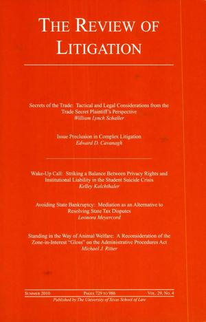 Primary view of object titled 'The Review of Litigation, Volume 29, Number 4, Summer 2010'.