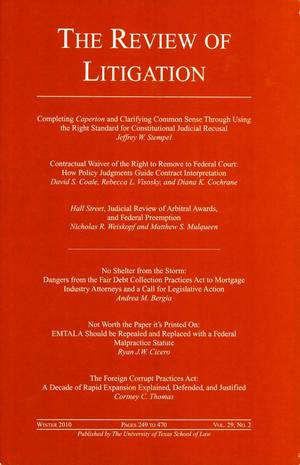 Primary view of object titled 'The Review of Litigation, Volume 29, Number 2, Winter 2010'.