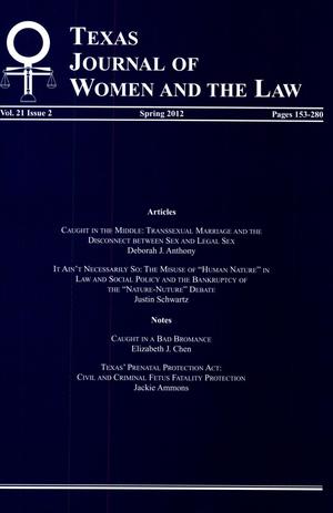 Primary view of object titled 'Texas Journal of Women and the Law, Volume 21, Number 2, Spring 2012'.