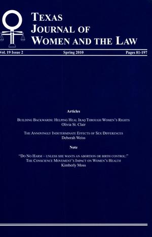 Primary view of object titled 'Texas Journal of Women and the Law, Volume 19, Number 2, Spring 2010'.