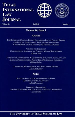 Primary view of object titled 'Texas International Law Journal, Volume 46, Number 1, Fall 2010'.