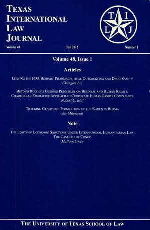 Primary view of object titled 'Texas International Law Journal, Volume 48, Number 1, Fall 2012'.