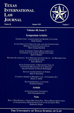 Primary view of object titled 'Texas International Law Journal, Volume 48, Number 3, Summer 2013'.