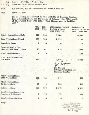 Primary view of object titled 'San Antonio Monthly Reports: February 1982 [Part 4]'.