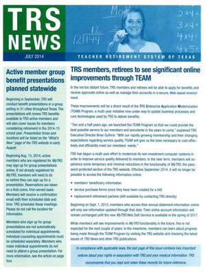 Primary view of object titled 'TRS News, July 2014'.