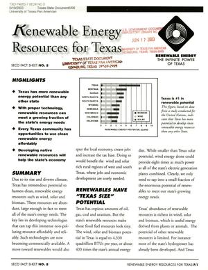 Primary view of object titled 'Renewable Energy Resources for Texas'.