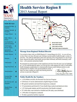 Primary view of object titled 'Texas Health Service Region 8 Annual Report: 2013'.