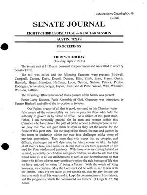 Primary view of object titled 'Journal of the Senate of Texas: 83rd Legislature, Regular Session, Tuesday, April 2, 2013'.