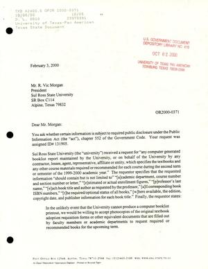 Primary view of object titled 'Texas Attorney General Open Records Letter Ruling: OR2000-0371'.