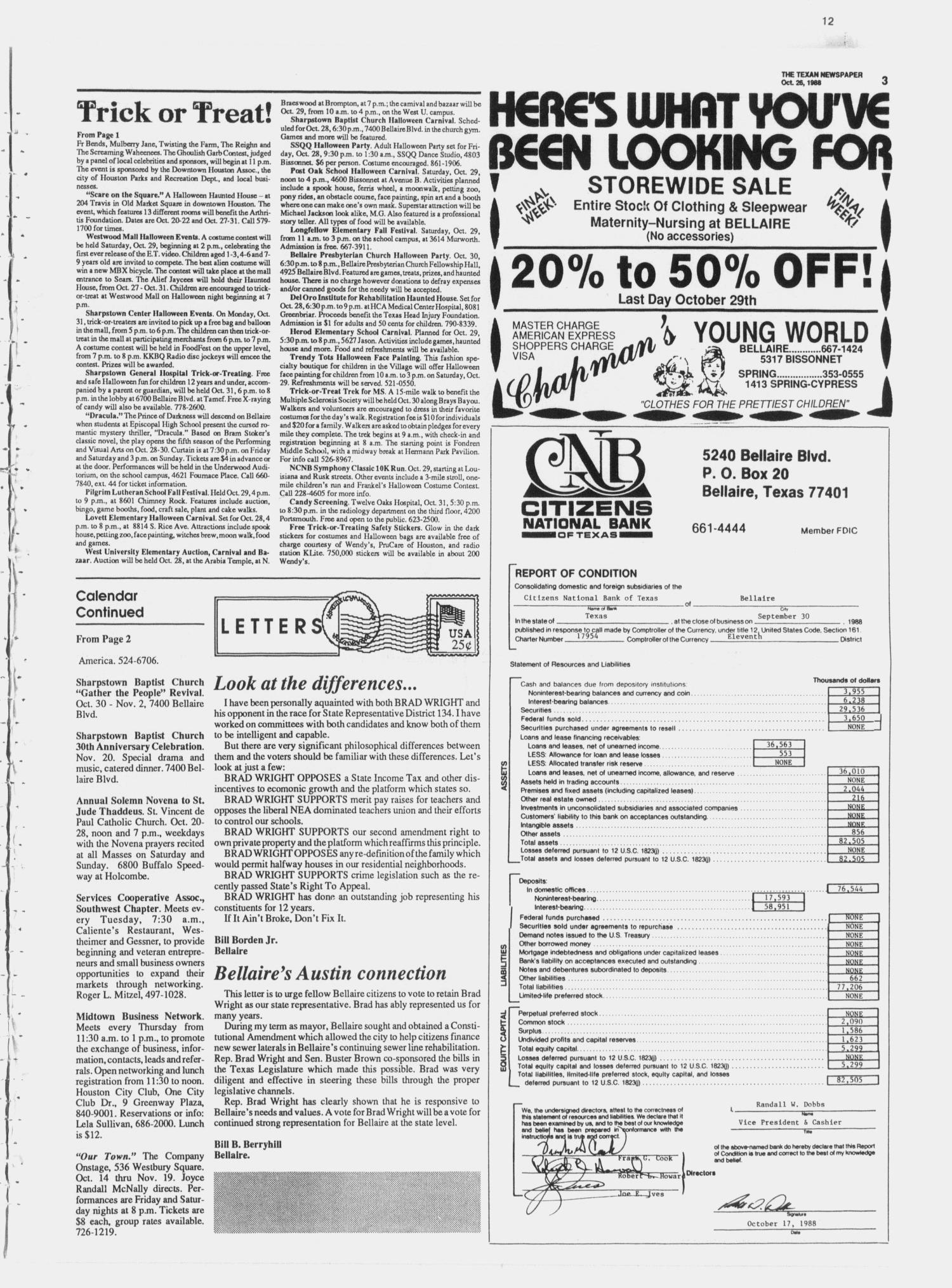 The Texan Newspaper (Houston, Tex.), Vol. 36, No. 43, Ed. 1 Wednesday, October 26, 1988
                                                
                                                    [Sequence #]: 3 of 12
                                                