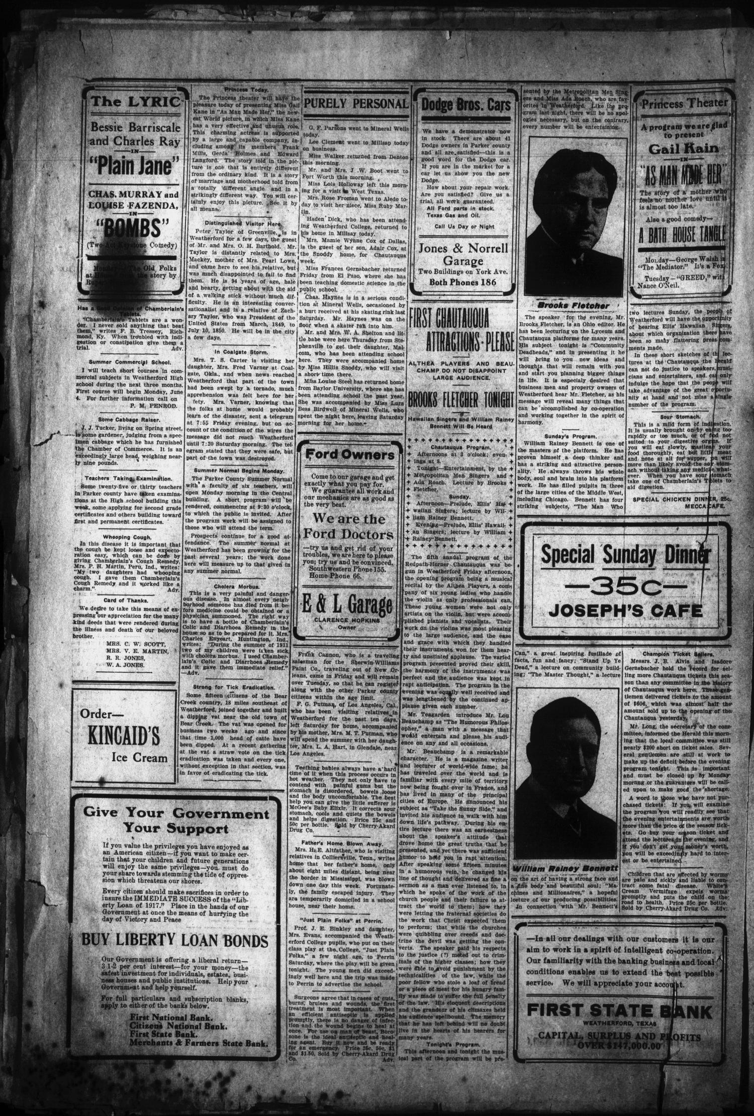 The Daily Herald (Weatherford, Tex.), Vol. 18, No. 121, Ed. 1 Saturday, June 2, 1917
                                                
                                                    [Sequence #]: 4 of 4
                                                