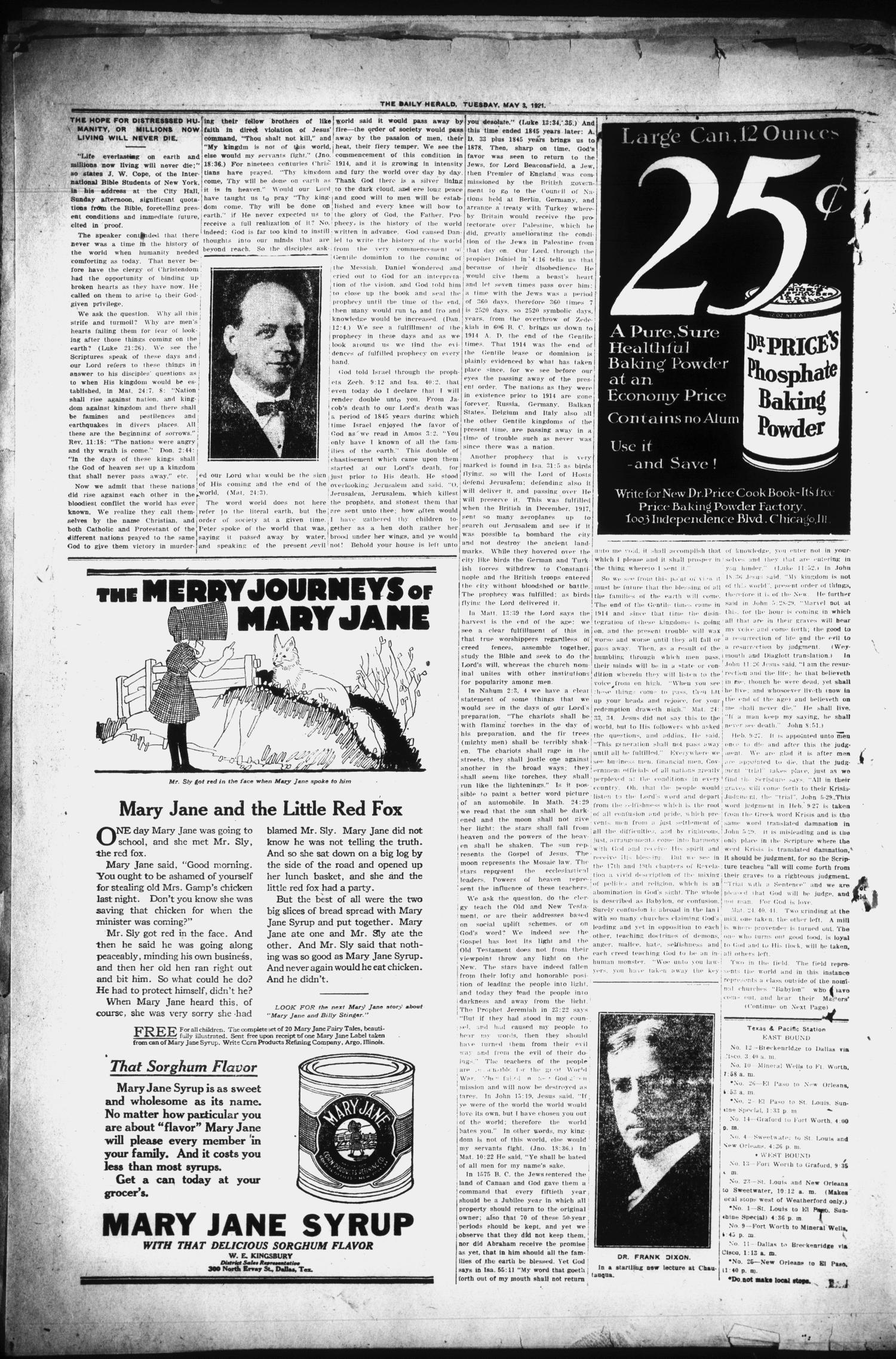 The Daily Herald (Weatherford, Tex.), Vol. 22, No. 94, Ed. 1 Tuesday, May 3, 1921
                                                
                                                    [Sequence #]: 4 of 6
                                                