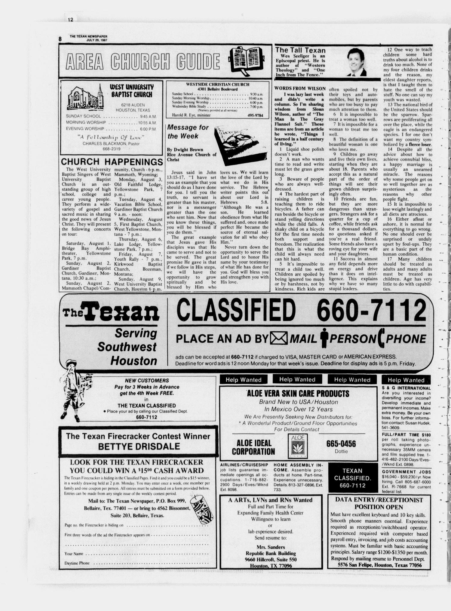 The Texan (Bellaire, Tex.), Vol. 34, No. 46, Ed. 1 Wednesday, July 29, 1987
                                                
                                                    [Sequence #]: 8 of 12
                                                
