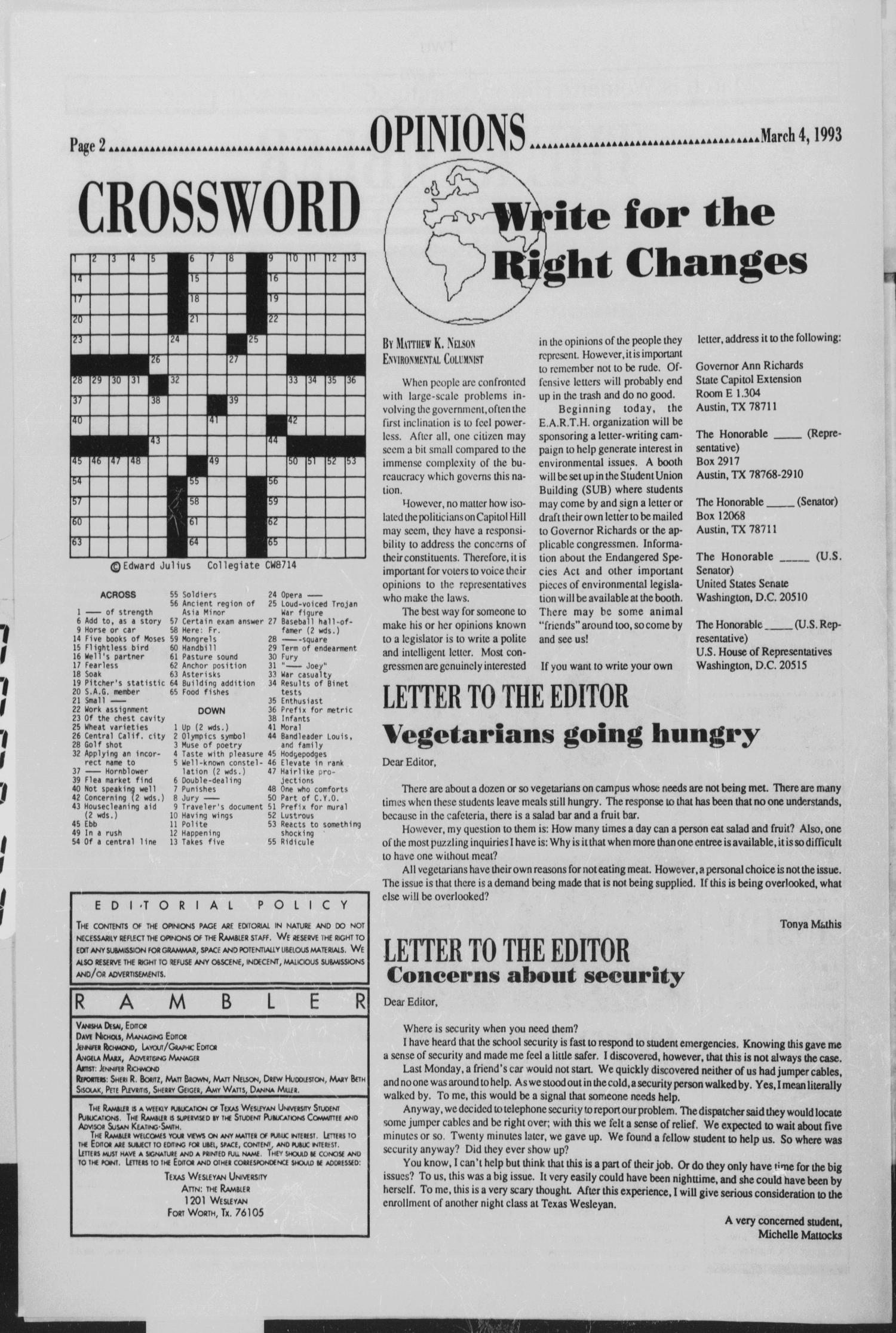 The Rambler (Fort Worth, Tex.), Vol. 69, No. 20, Ed. 1 Thursday, March 4, 1993
                                                
                                                    [Sequence #]: 2 of 6
                                                