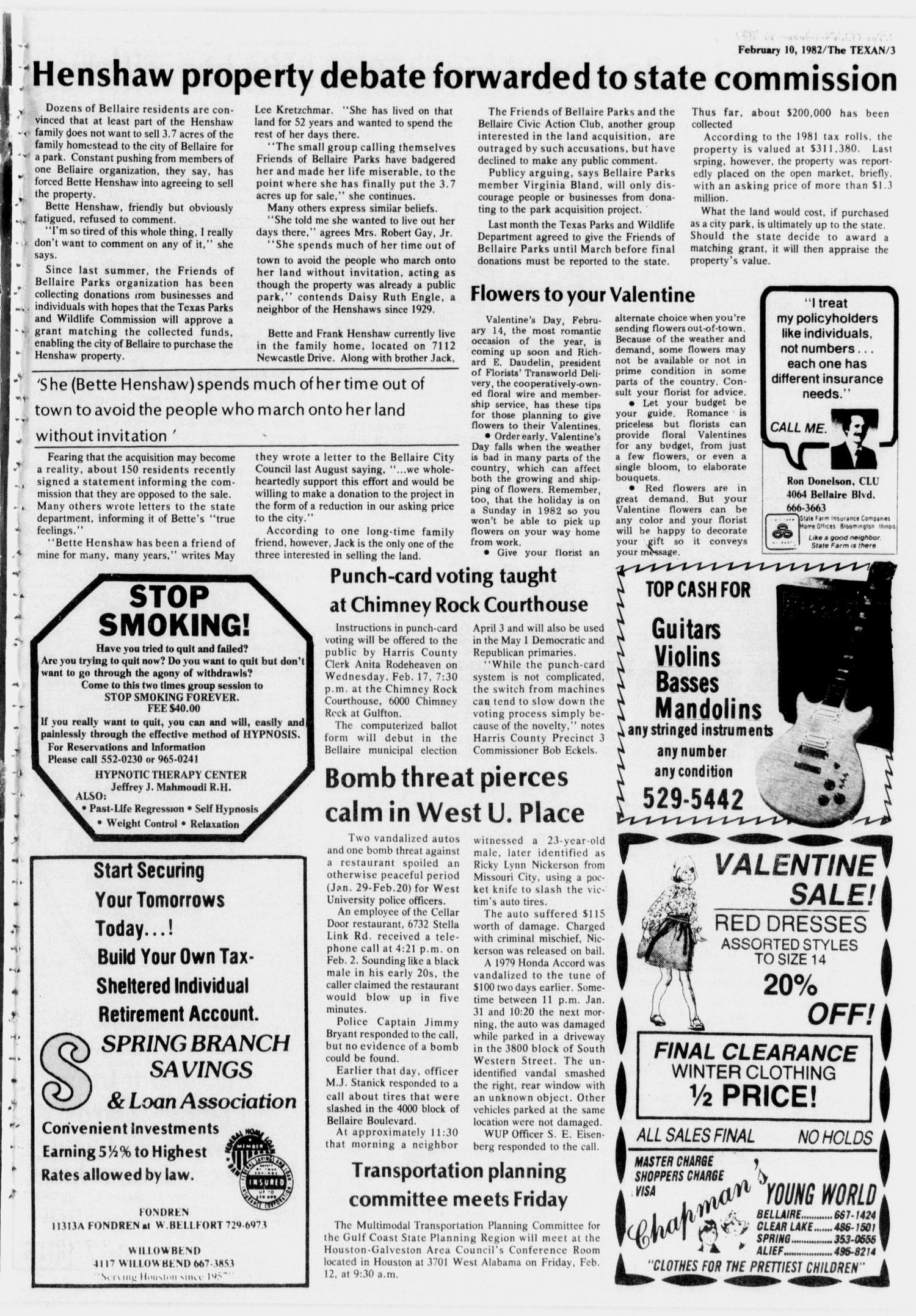 The Bellaire Texan (Bellaire, Tex.), Vol. 26, No. 6, Ed. 1 Wednesday, February 10, 1982
                                                
                                                    [Sequence #]: 3 of 16
                                                