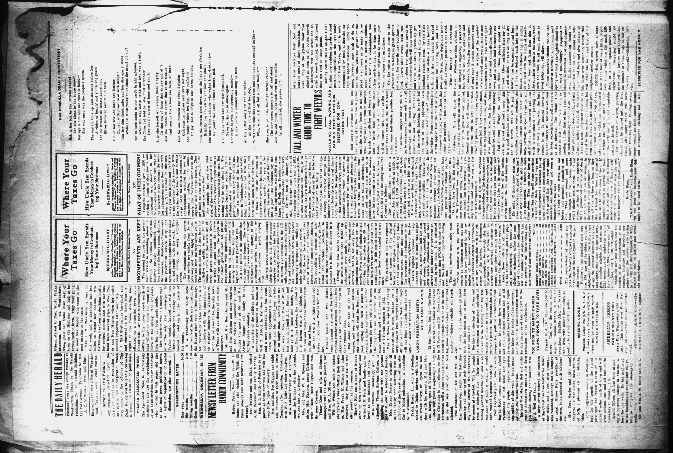 The Daily Herald (Weatherford, Tex.), Vol. 22, No. 297, Ed. 1 Wednesday, December 28, 1921
                                                
                                                    [Sequence #]: 2 of 4
                                                