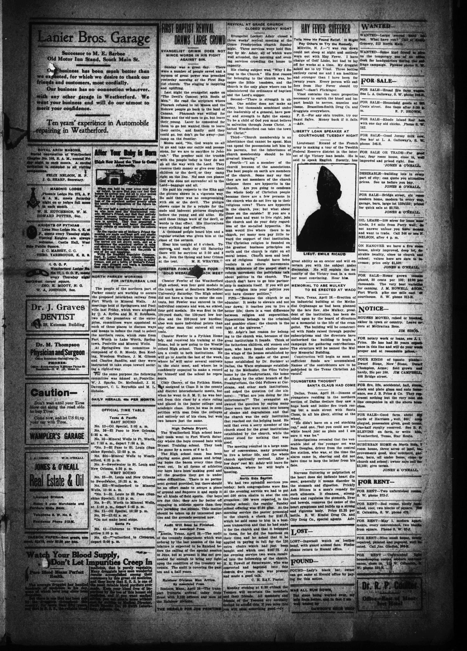 The Daily Herald (Weatherford, Tex.), Vol. 20, No. 91, Ed. 1 Monday, April 28, 1919
                                                
                                                    [Sequence #]: 3 of 4
                                                
