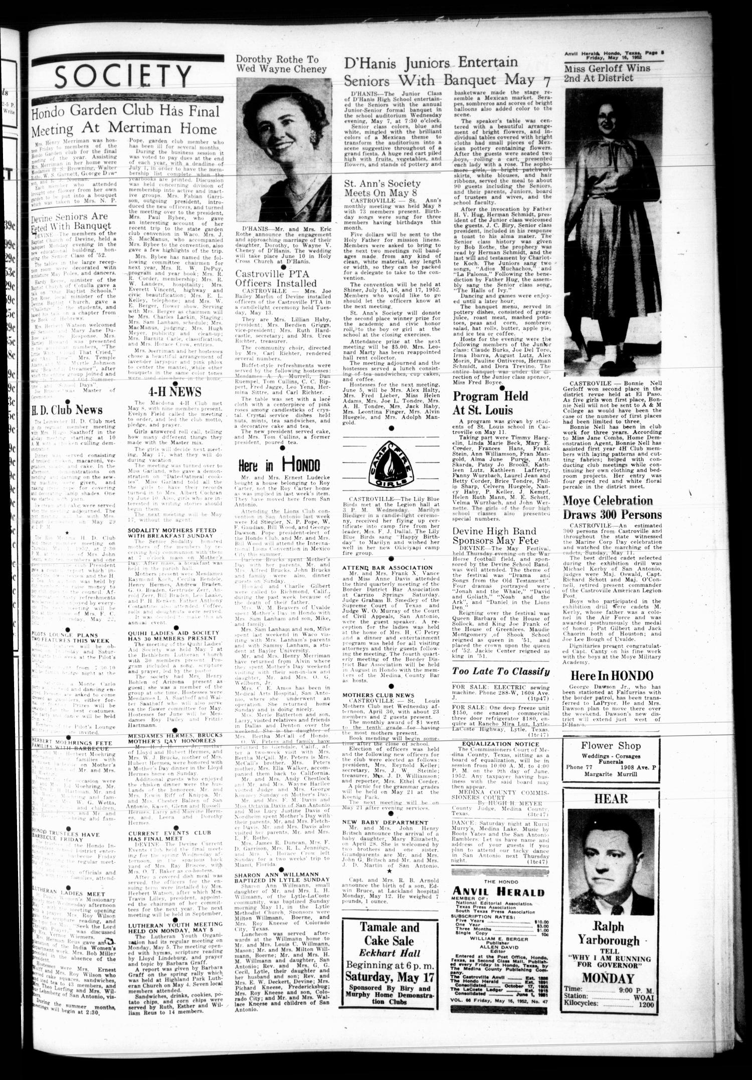 Anvil Herald (Hondo, Tex.), Vol. 66, No. 47, Ed. 1 Friday, May 16, 1952
                                                
                                                    [Sequence #]: 5 of 16
                                                