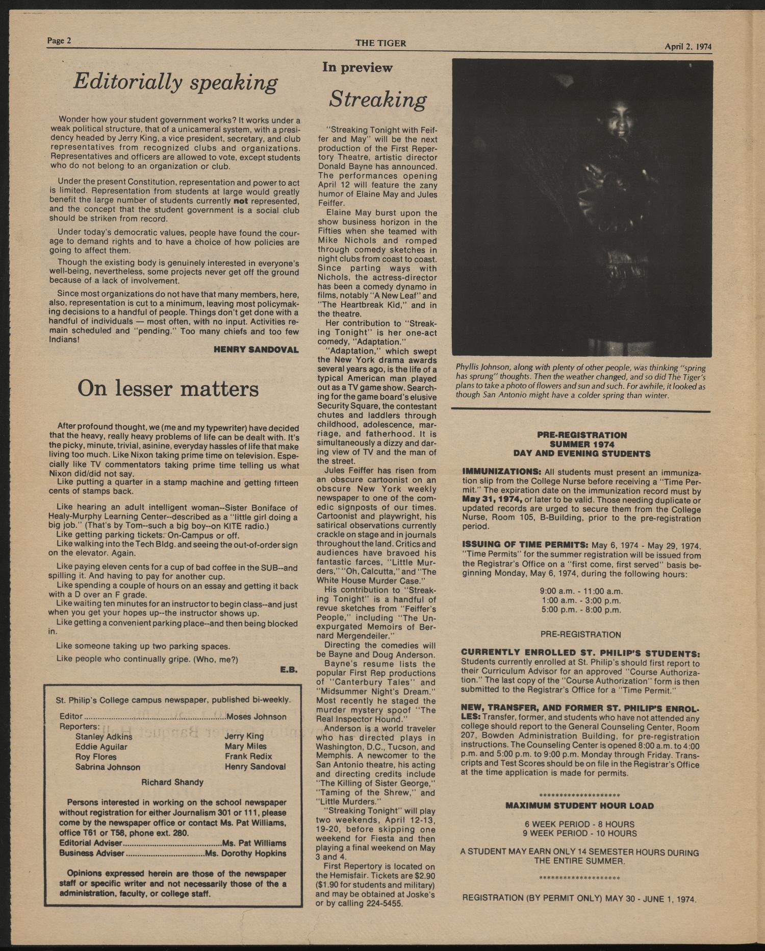 The Tiger (San Antonio, Tex.), Vol. 7, No. 7, Ed. 1 Tuesday, April 2, 1974
                                                
                                                    [Sequence #]: 2 of 4
                                                
