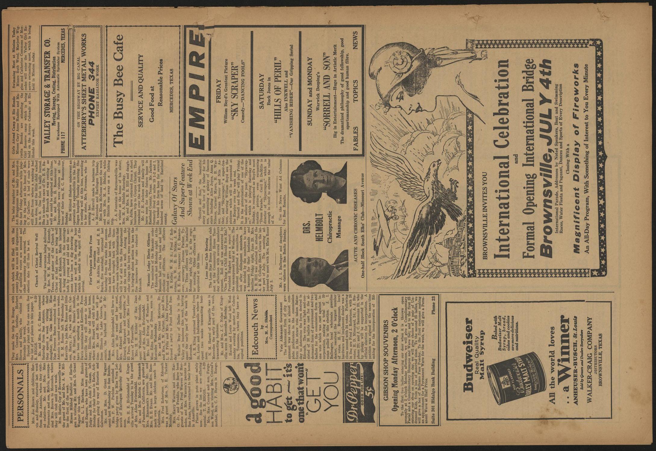 The Mercedes News (Mercedes, Tex.), Vol. 5, No. 63, Ed. 1 Friday, June 29, 1928
                                                
                                                    [Sequence #]: 12 of 12
                                                