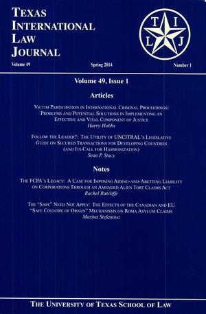 Primary view of object titled 'Texas International Law Journal, Volume 49, Number 1, Spring 2014'.