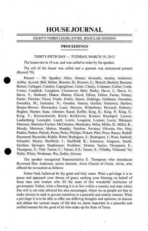 Primary view of object titled 'Journal of the House of Representatives of Texas: 83rd Legislature, Regular Session, Tuesday, March 19, 2013'.