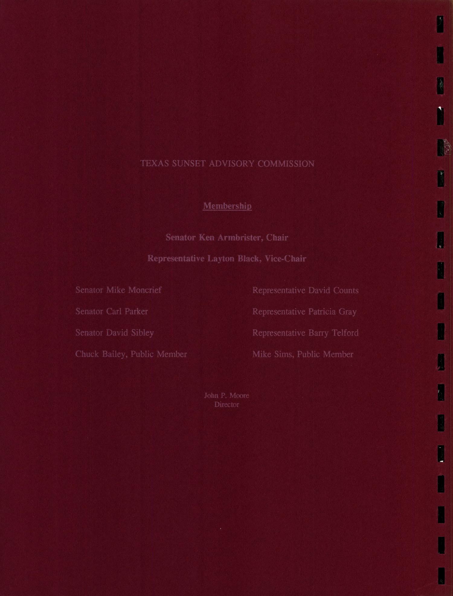 Sunset Commission Staff Report: Texas State Library and Archives Commission
                                                
                                                    Inside Front Cover
                                                