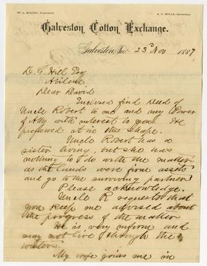 Primary view of object titled '[Letter from A.G. Mills to D.G. Hill - November 23, 1887]'.