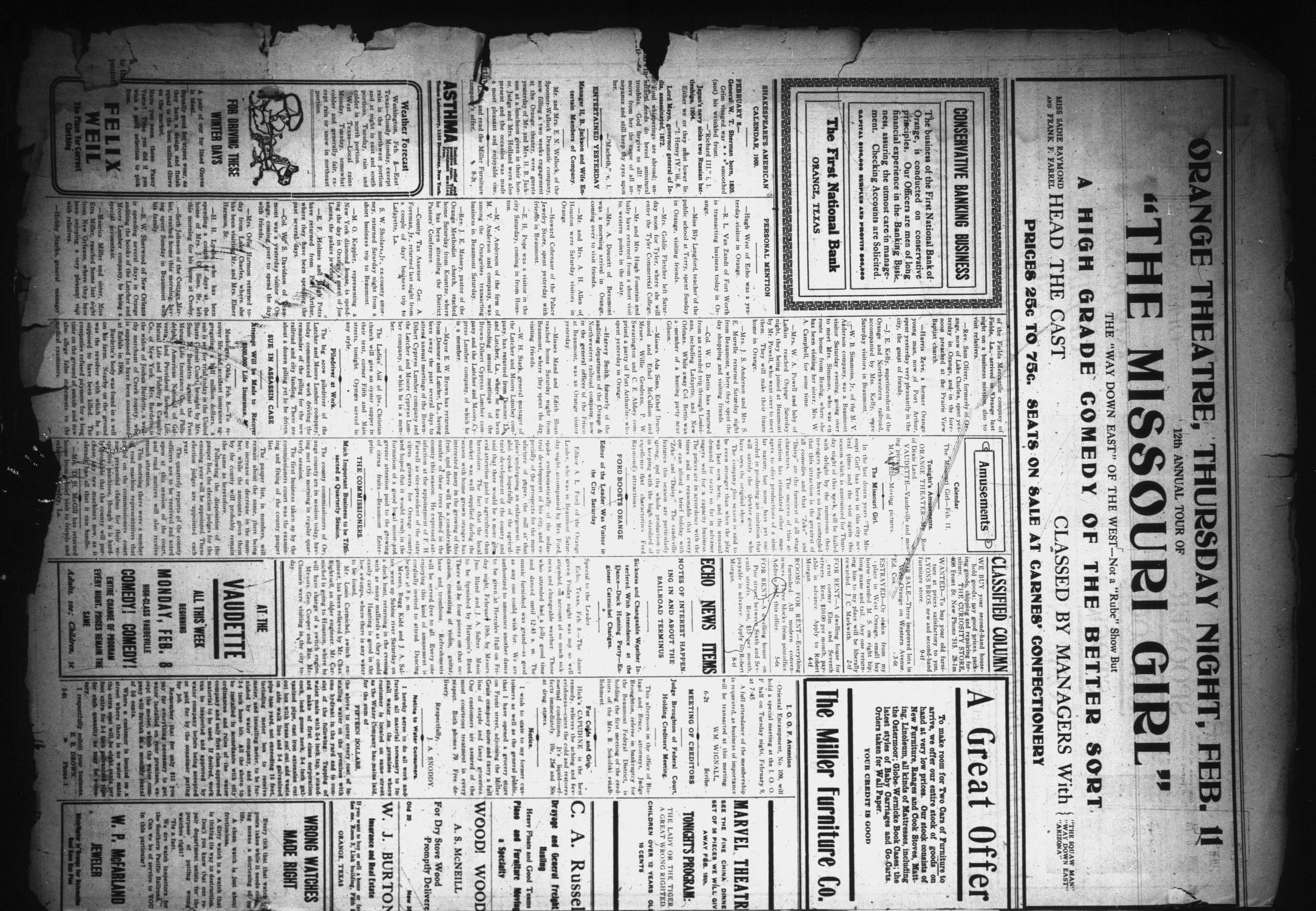The Daily Leader (Orange, Tex.), Vol. 1, No. 255, Ed. 1 Monday, February 8, 1909
                                                
                                                    [Sequence #]: 4 of 4
                                                