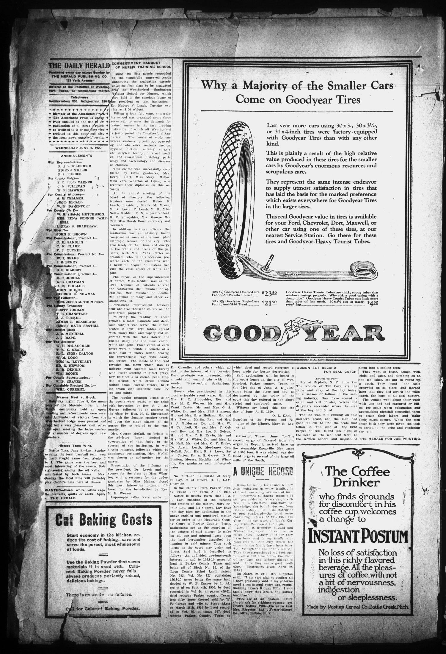The Daily Herald (Weatherford, Tex.), Vol. 20, No. 130, Ed. 1 Wednesday, June 9, 1920
                                                
                                                    [Sequence #]: 2 of 4
                                                