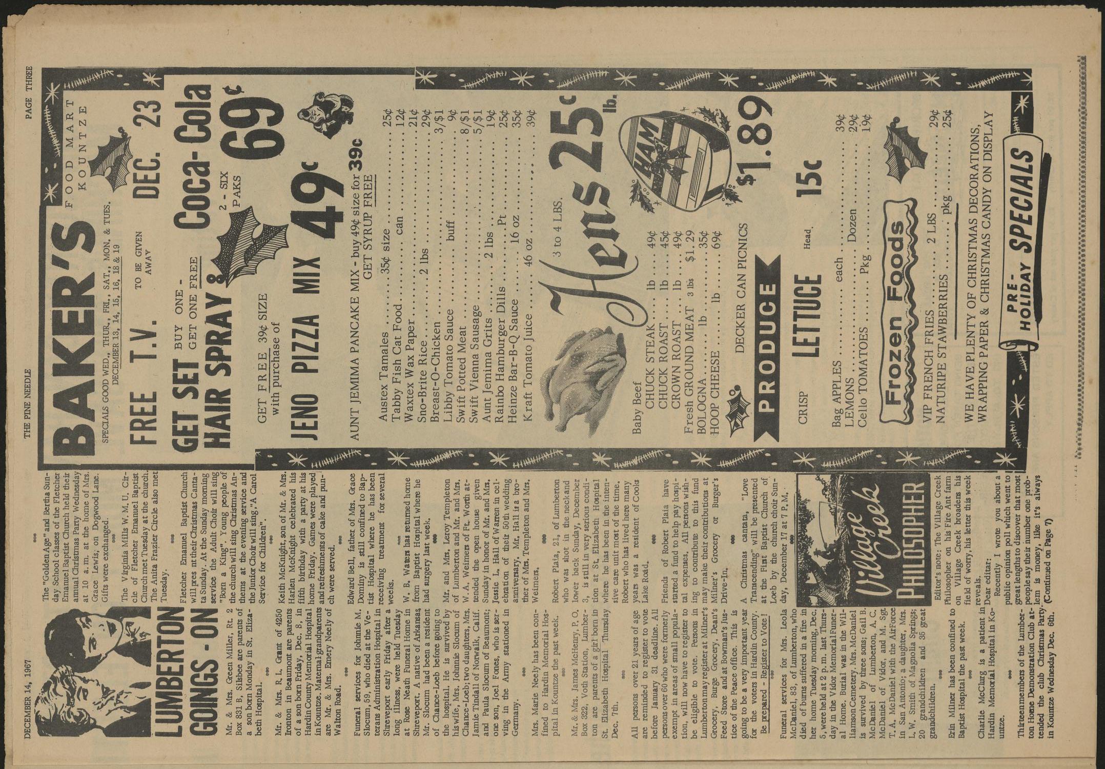 The Pine Needle (Silsbee, Tex.), Vol. 4, No. [50], Ed. 1 Thursday, December 14, 1967
                                                
                                                    [Sequence #]: 3 of 8
                                                