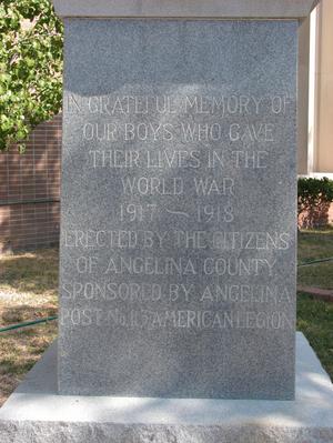 Primary view of object titled 'Angelina County WW I. Memorial'.